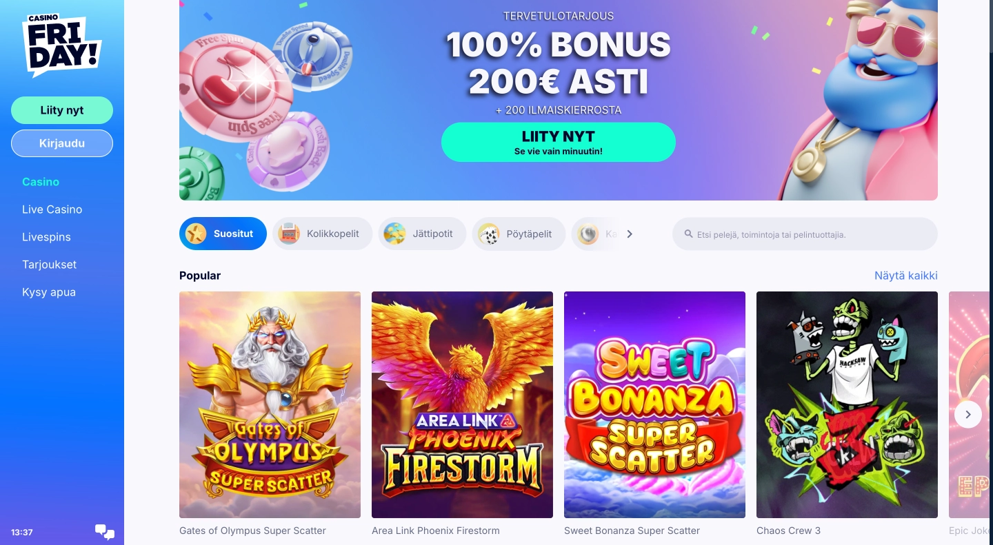 Friday Casino | Nykyaikainen pelikokemus ja parhaat kasinopelit suomalaiseen makuun